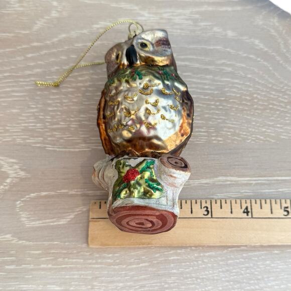 Hand Blown Rustic Owl Stump Poins Glass Ornament 5" Tall Brown Light Shimmer EUC - Picture 7 of 8